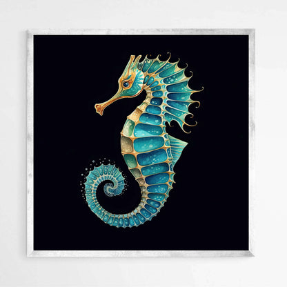 Teal Blue Seahorse | Sea Life Wall Art Prints - The Canvas Hive