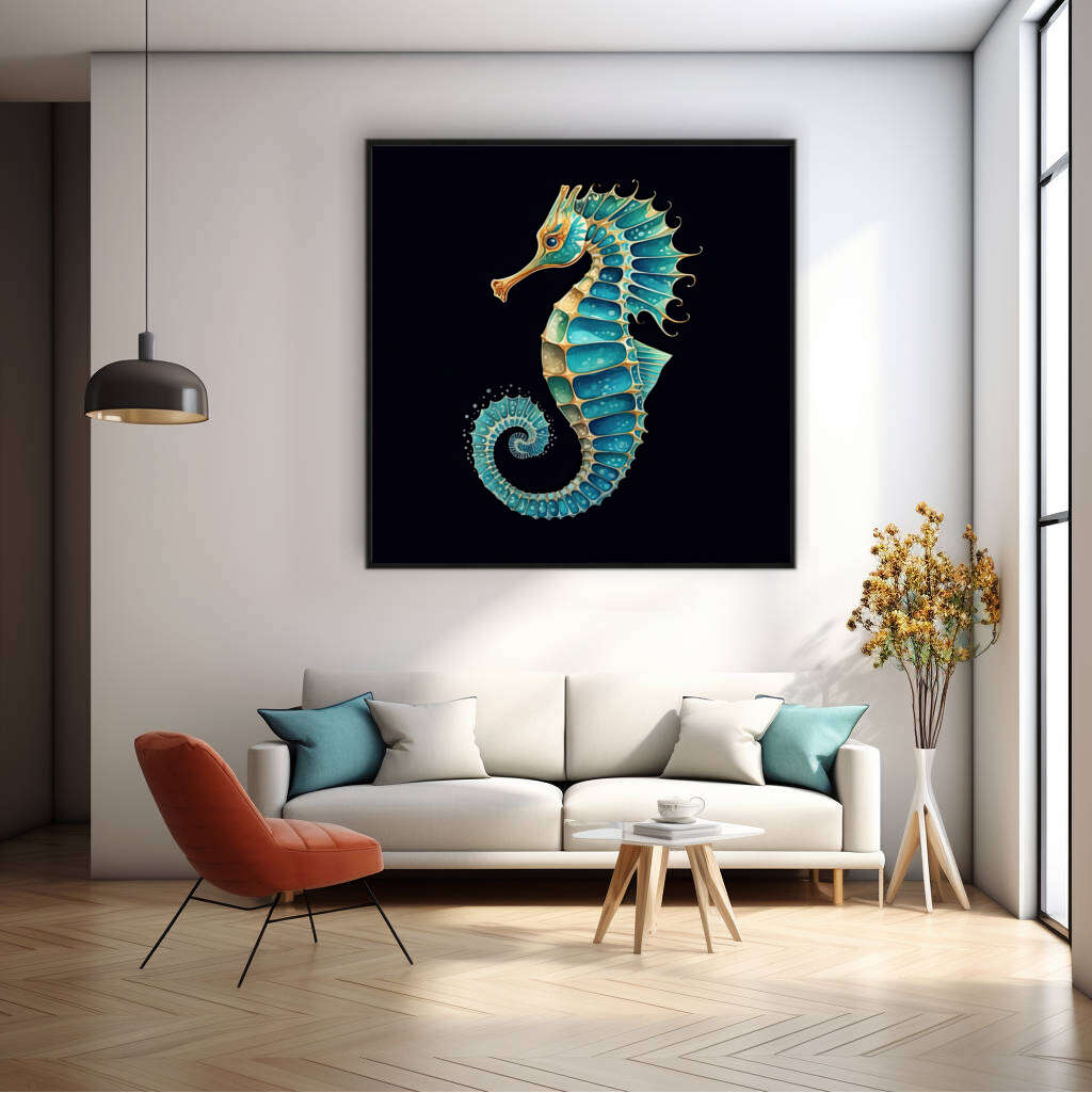 Teal Blue Seahorse | Sea Life Wall Art Prints - The Canvas Hive