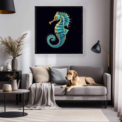 Teal Blue Seahorse | Sea Life Wall Art Prints - The Canvas Hive