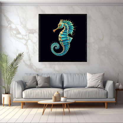 Teal Blue Seahorse | Sea Life Wall Art Prints - The Canvas Hive