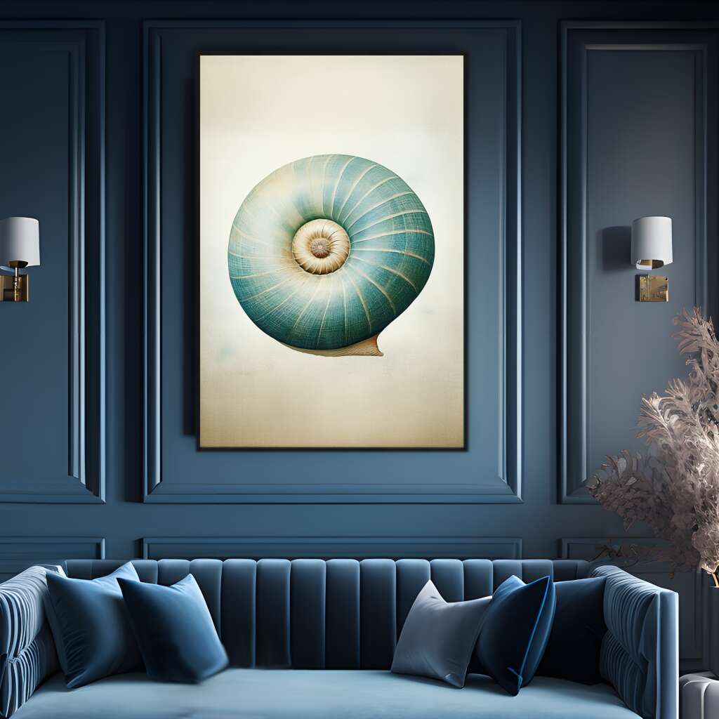 Teal Blue Snail Shell | Sea Life Wall Art Prints - The Canvas Hive