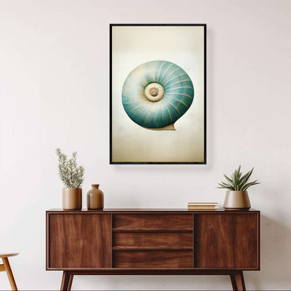 Teal Blue Snail Shell | Sea Life Wall Art Prints - The Canvas Hive