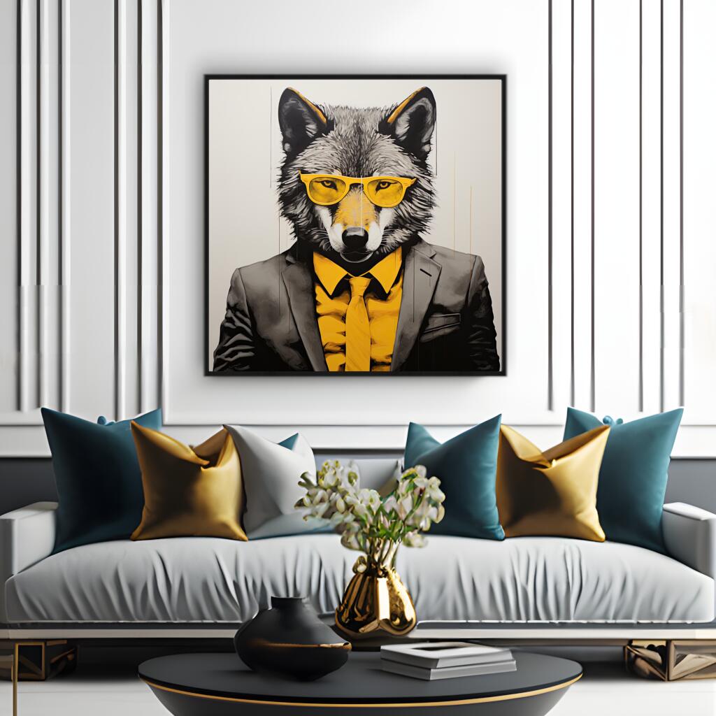 Trendy Wolf in Suit | Animals Wall Art Prints - The Canvas Hive