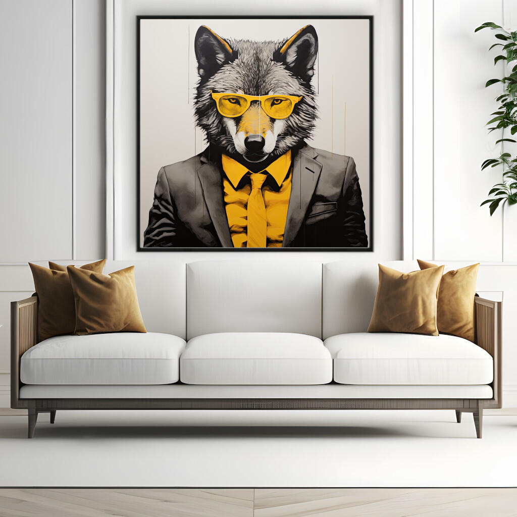 Trendy Wolf in Suit | Animals Wall Art Prints - The Canvas Hive