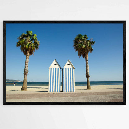 Tropical Tranquility: Beach Hut and Palm Harmony | Beachside Wall Art Prints - The Canvas Hive