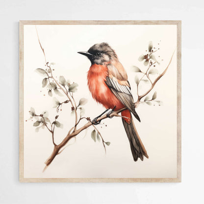 Vibrant Australian Scarlet Robin Birds Watercolor | Australiana Wall Art Prints - The Canvas Hive