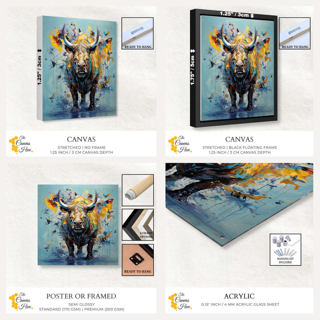Vibrant Rhino Color Pop | Animals Wall Art Prints - The Canvas Hive