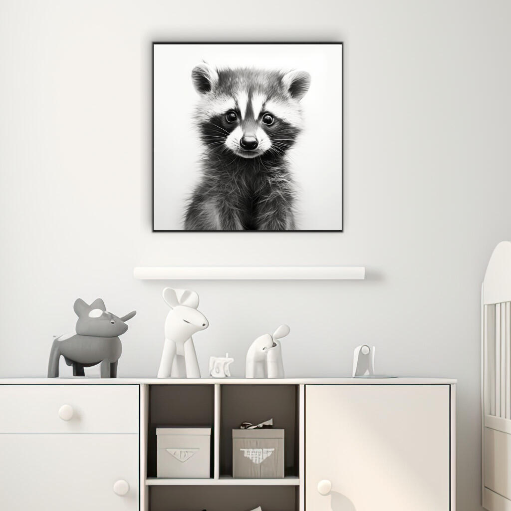Woodland Baby Animal Racoon Black & White | Nursery Wall Art Prints - The Canvas Hive